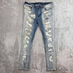 Fashion Nova Men Distressed Skinny Jeans Blue Wash Size 36 Mens